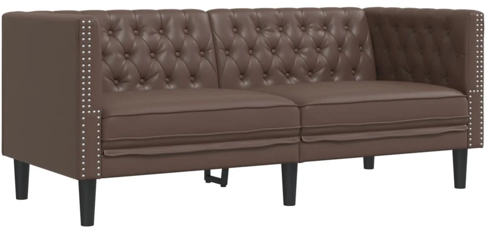 Sofa Chesterfield sofų komplektas, 3 dalių, rudas, dirbtinė oda