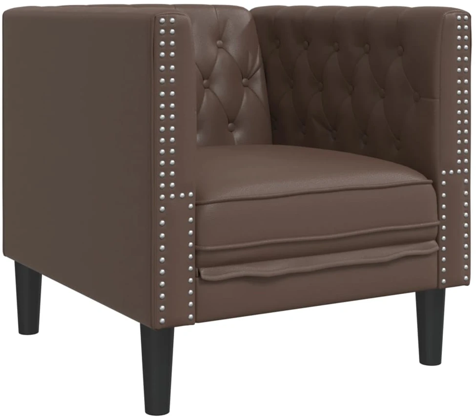 Sofa Chesterfield sofų komplektas, 3 dalių, rudas, dirbtinė oda