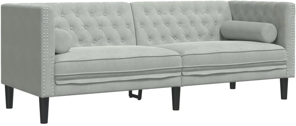 Sofa Chesterfield sofų komplektas su pagalvėlėmis, 3 dalių, pilka