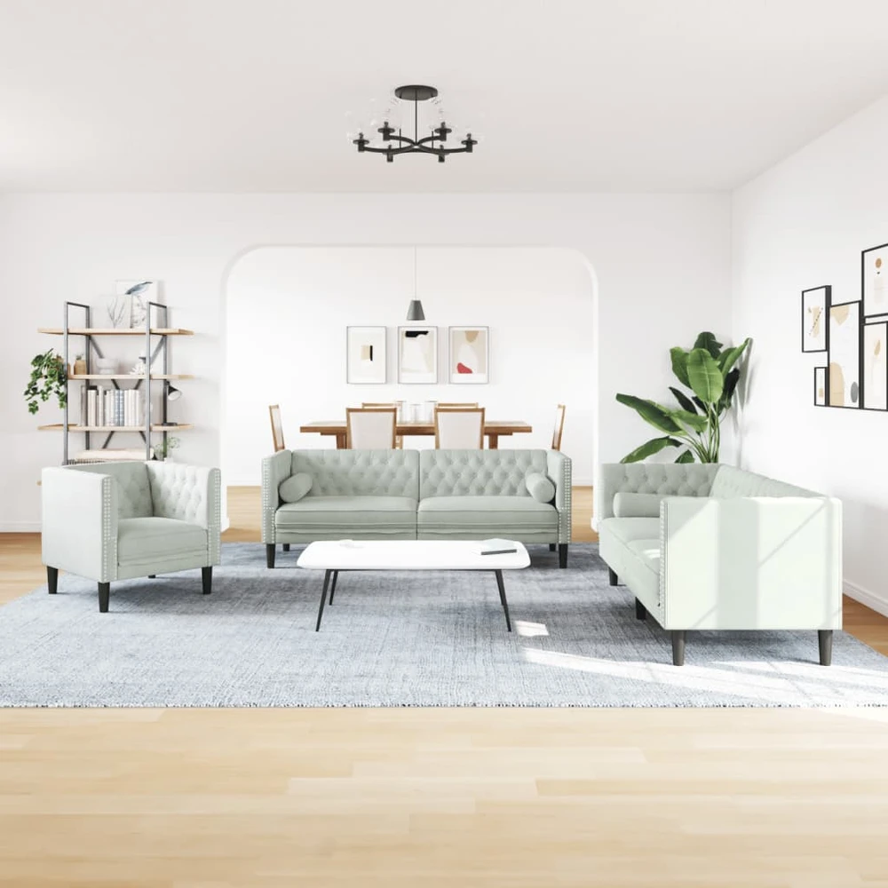 Sofa Chesterfield sofų komplektas su pagalvėlėmis, 3 dalių, pilka