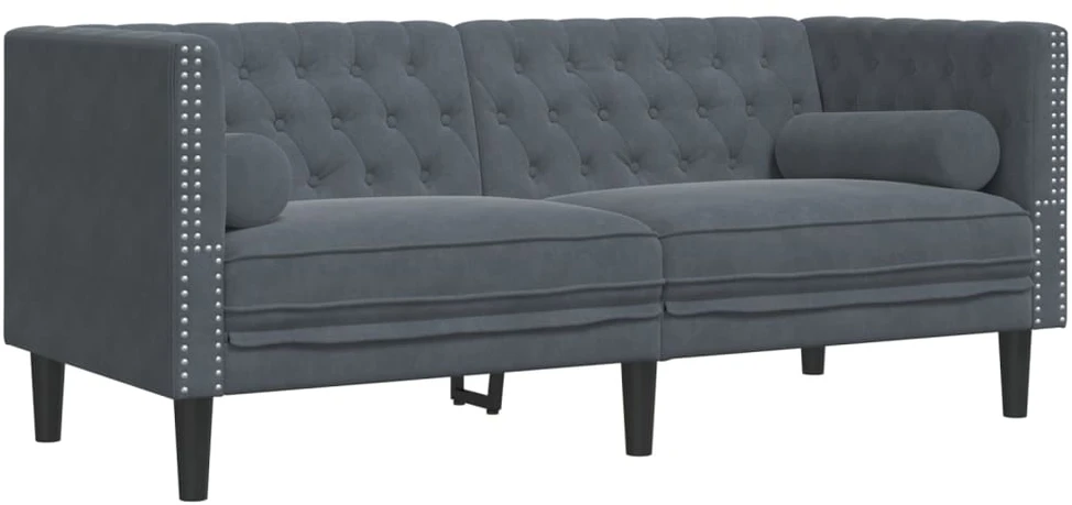 Sofa Chesterfield sofų komplektas su pagalvėlėmis, 3 dalių, pilka