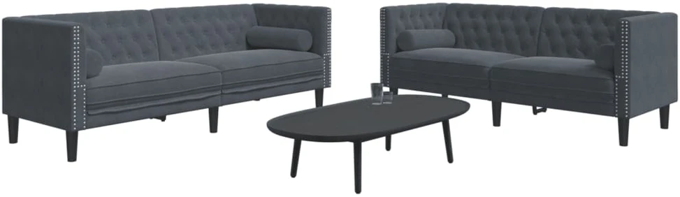 Sofa Chesterfield sofų komplektas su pagalvėlėmis, 2 dalių, pilka