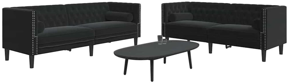 Sofa Chesterfield sofų komplektas su pagalvėlėmis, 2 dalių, juoda