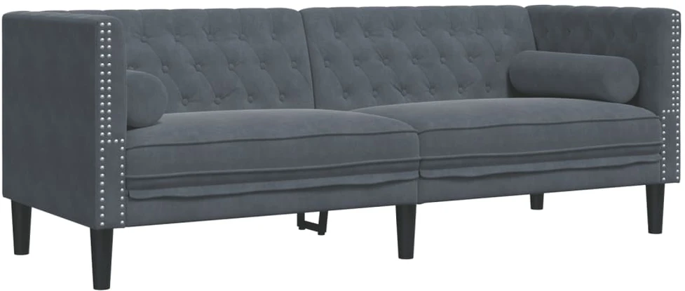 Sofa Chesterfield sofų komplektas su pagalvėlėmis, 3 dalių, pilka