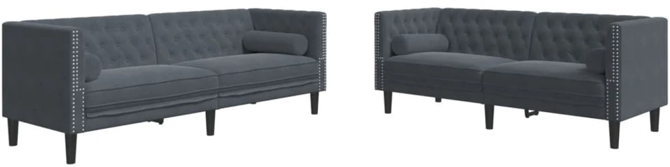 Sofa Chesterfield sofų komplektas su pagalvėlėmis, 2 dalių, pilka