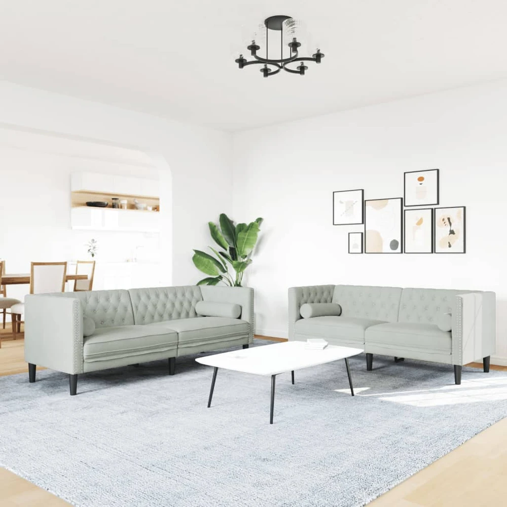 Sofa Chesterfield sofų komplektas su pagalvėlėmis, 2 dalių, pilka