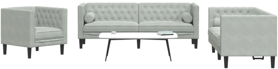 Sofa Chesterfield sofų komplektas su pagalvėlėmis, 3 dalių, pilka