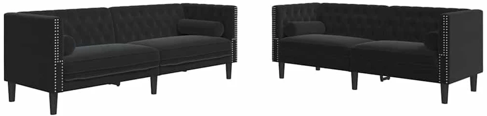 Sofa Chesterfield sofų komplektas su pagalvėlėmis, 2 dalių, juoda