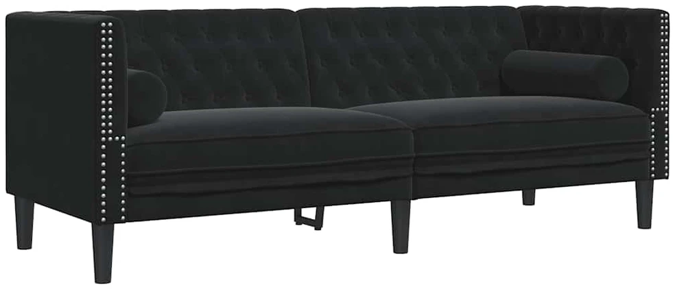 Sofa Chesterfield sofų komplektas su pagalvėlėmis, 2 dalių, juoda