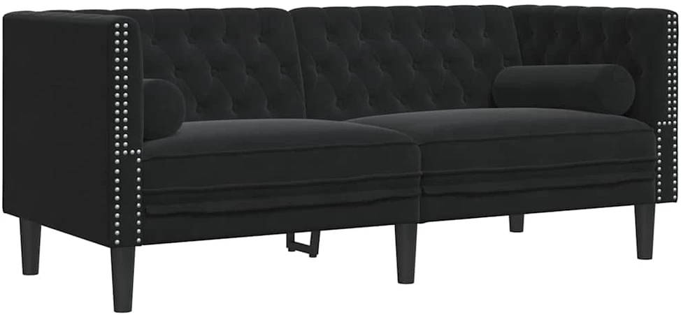 Sofa Chesterfield sofų komplektas su pagalvėlėmis, 2 dalių, juoda
