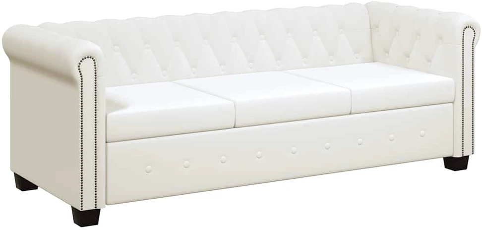 Chesterfield trivietė sofa, dirbtinė oda, balta