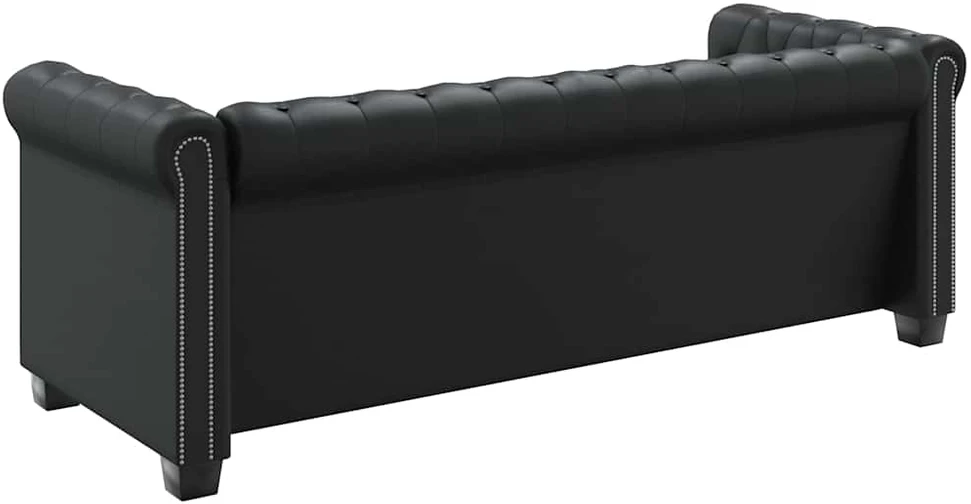 Chesterfield trivietė sofa, dirbtinė oda, juoda