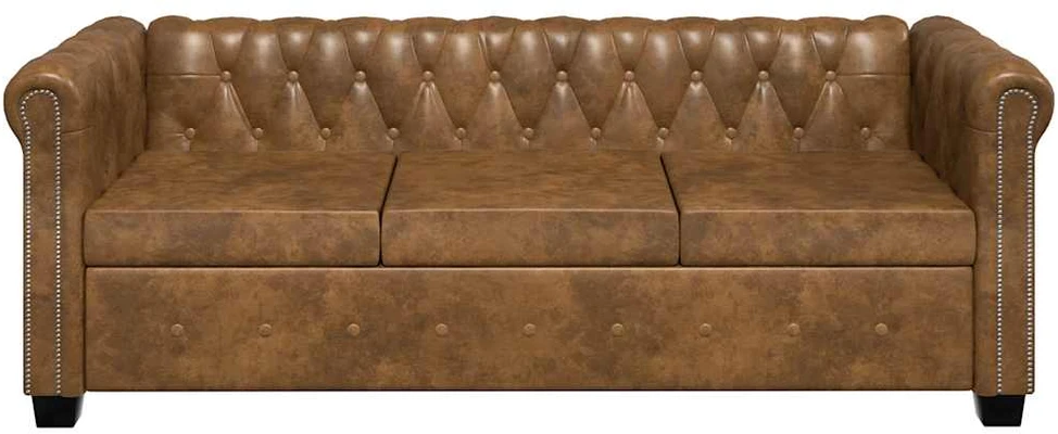 Chesterfield trivietė sofa, dirbtinė oda, ruda