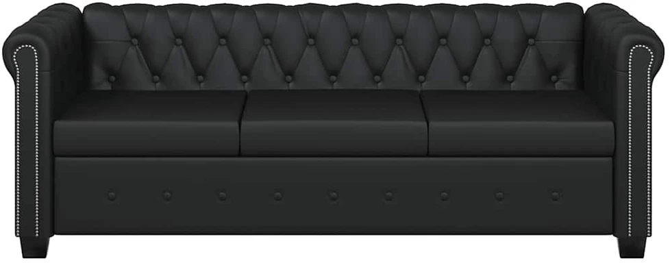 Chesterfield trivietė sofa, dirbtinė oda, juoda