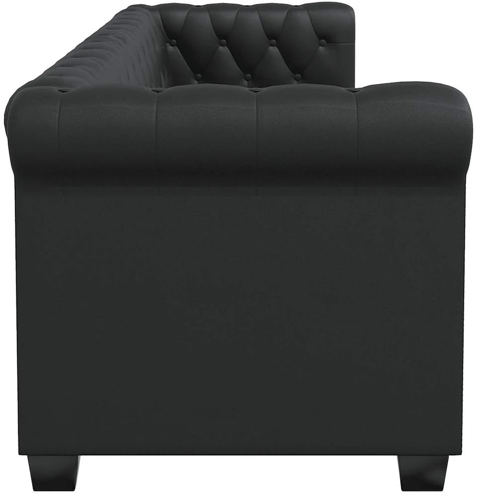 Chesterfield trivietė sofa, dirbtinė oda, juoda