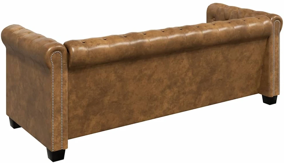 Chesterfield trivietė sofa, dirbtinė oda, ruda