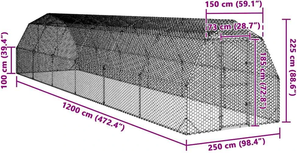 Chicken Run 2,5x12x2,25 m cinkuotas plienas