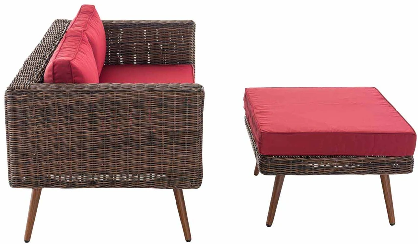 Clp Trading Mville 2 vietų sofa Molde su pufais, apvalus ratanas, ruda/margota 40 cm (tamsiai ruda)