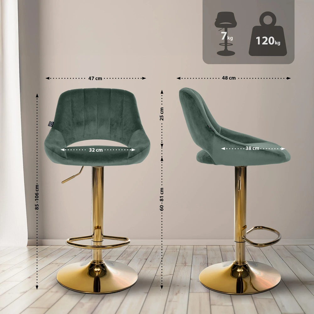 Clp Trading Mville Baro kėdžių komplektas CLP Milet, 2 vnt., aksominės, žalios spalvos