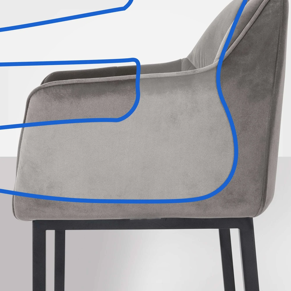 Clp Trading Mville Baro kėdė CLP Damaso B, aksominė, su 4 kojų pagrindu, pilka