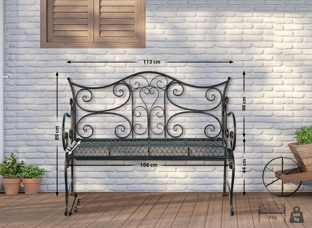 Clp Trading geležinis sodo suolas TARA, 113 x 47 cm bronzos spalvos