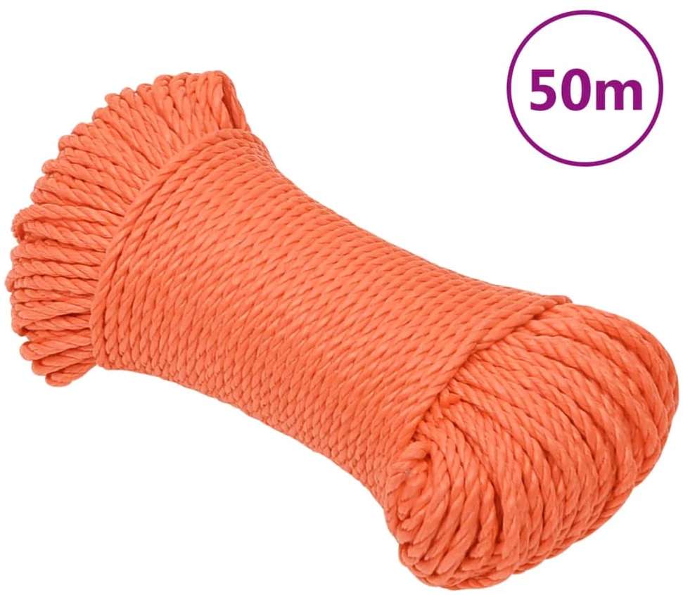 Darbo virvė, oranžinės spalvos, 6mm, 50m, polipropilenas