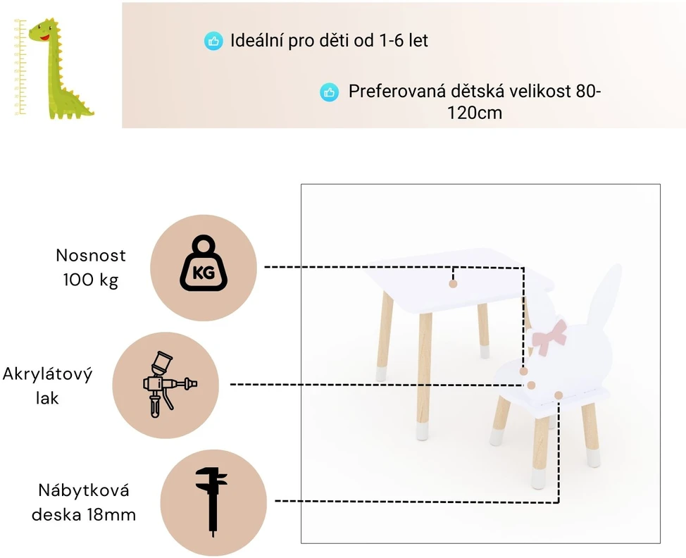 Dekormanda Kvadratinis zuikio formos stalas ir kėdutės kūdikiui