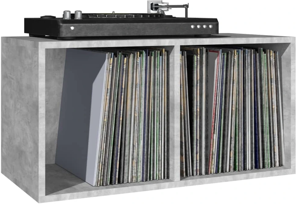 Dėžė vinilinėms plokštelėms, betono pilka, 71x34x36cm, mediena