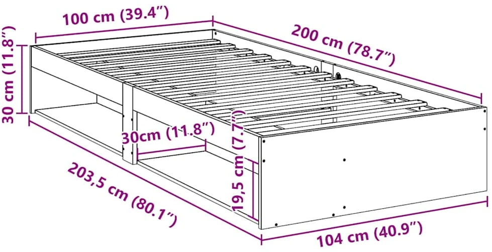 Dieninė lova be čiužinio Balta 100x200 cm medžio masyvo pušis