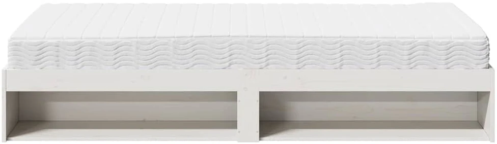 Dieninė lova su čiužiniu Balta 100x200 cm medžio masyvo pušis