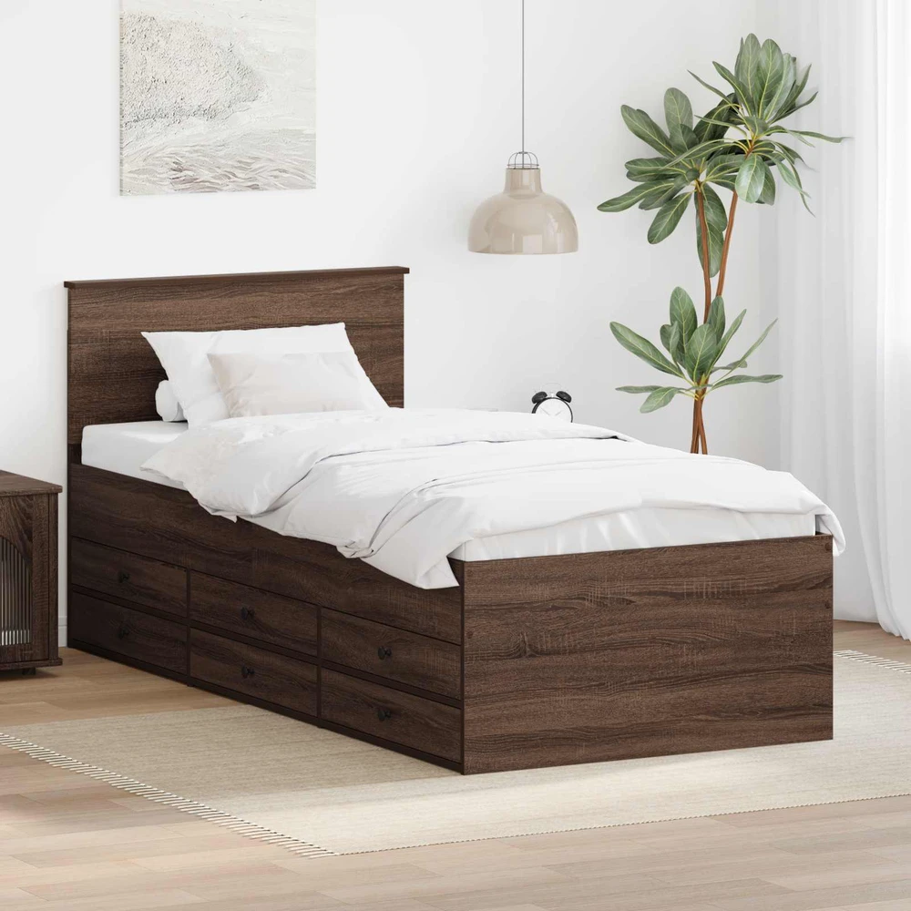 Dienos lova Rudas ąžuolas ir juoda 75 x 190 cm Apdirbta mediena
