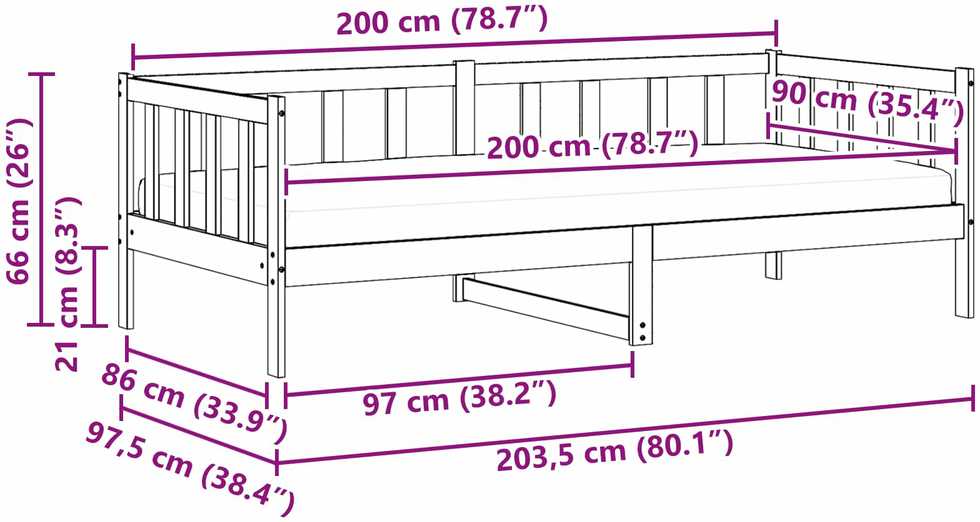 Dienos lova su čiužiniu Vaškas rudas ir baltas 90 x 200 cm