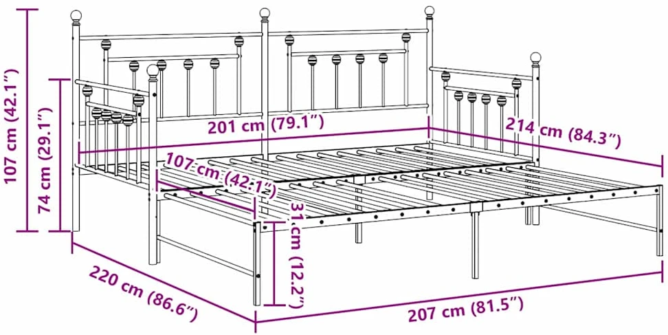 Lova Dienos lovos rėmas Balta 107 x 203 cm Plienas