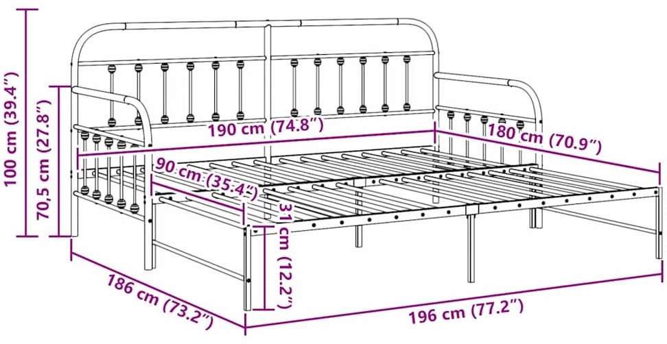 Lova Dienos lovos rėmas Balta 90 x 190 cm
