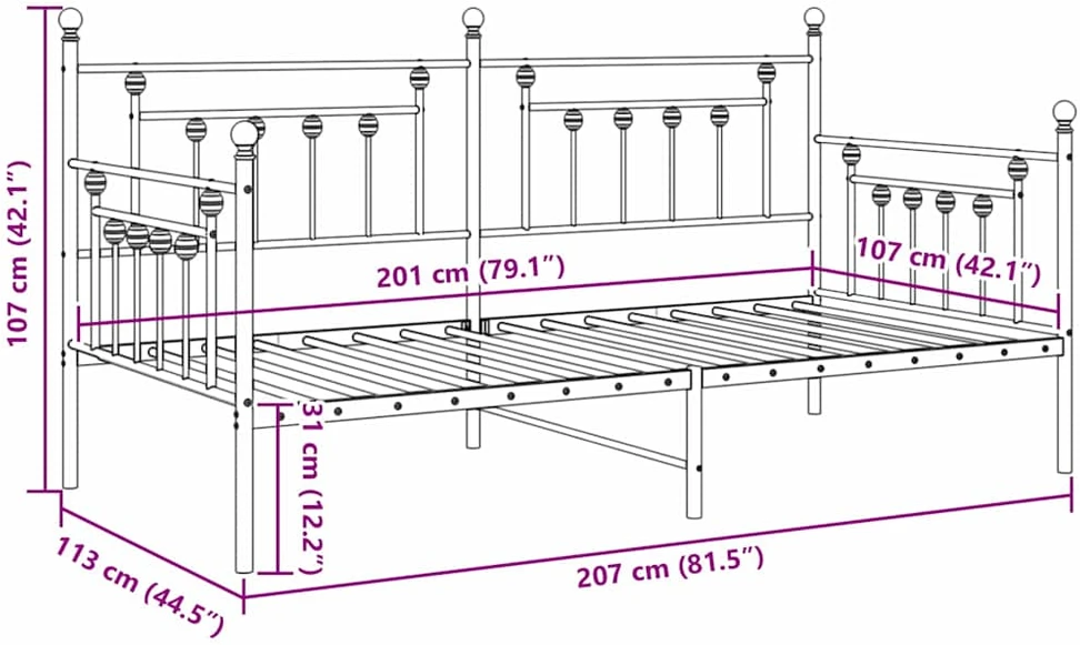 Lova Dienos lovos rėmas Juoda 107 x 203 cm Plienas