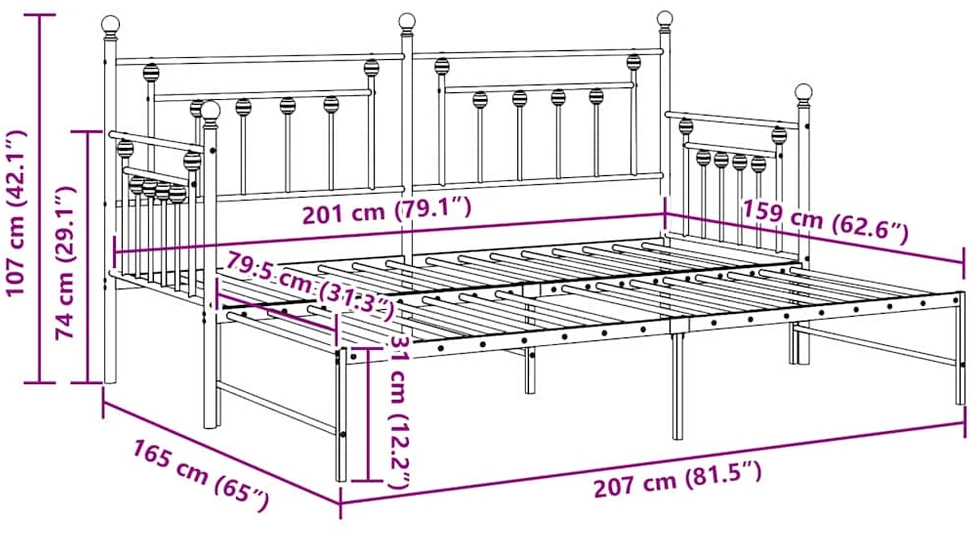 Lova Dienos lovos rėmas Juoda 80 x 200 cm Plienas