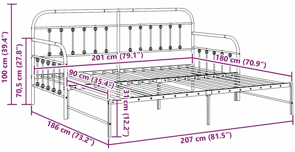 Dienos lovos rėmas Juoda 90 x 200 cm