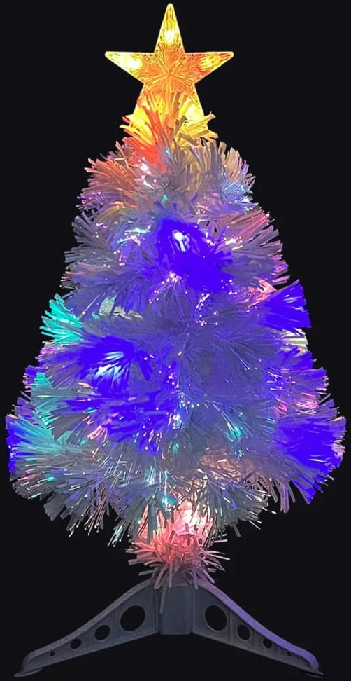 Dirbtinė apšviesta Kalėdų eglutė, balta, 64cm, optinis pluoštas