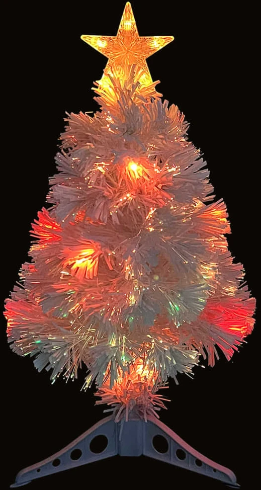 Dirbtinė apšviesta Kalėdų eglutė, balta, 64cm, optinis pluoštas