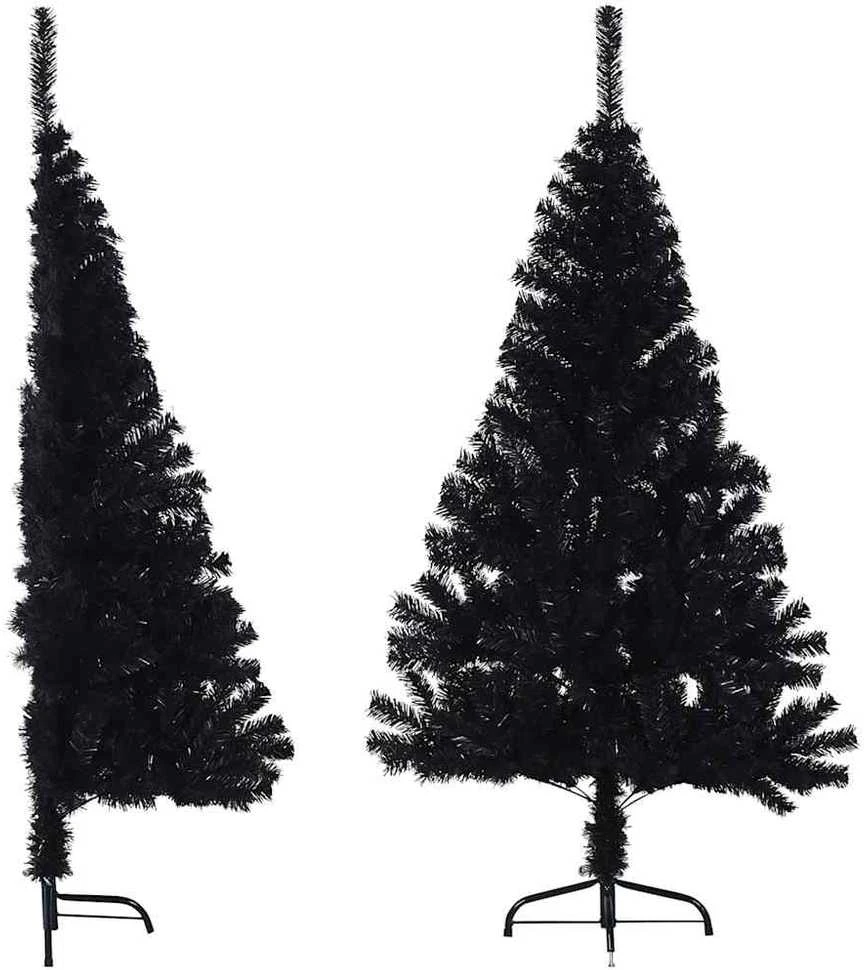 Dirbtinė pusinė Kalėdų eglutė su stovu, juoda, 150cm, PVC