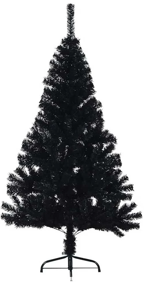 Dirbtinė pusinė Kalėdų eglutė su stovu, juoda, 150cm, PVC
