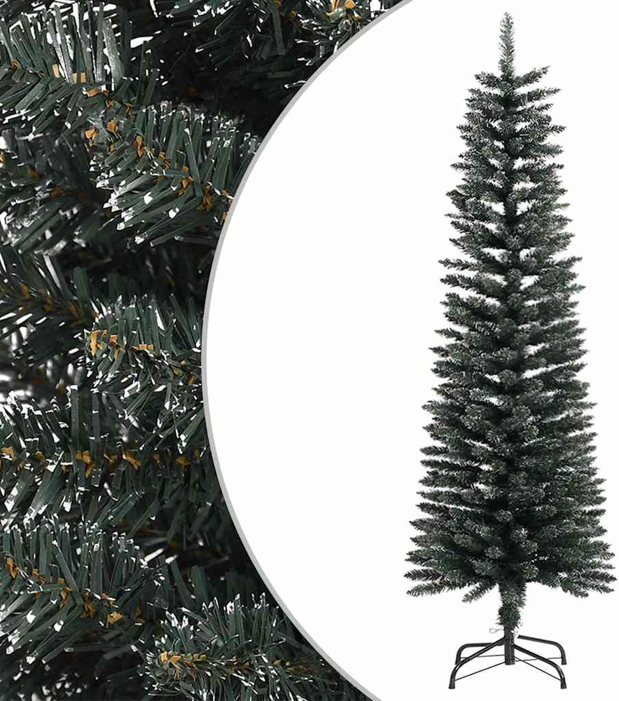 Dirbtinė siaura Kalėdų eglutė su stovu, žalia, 150cm, PVC