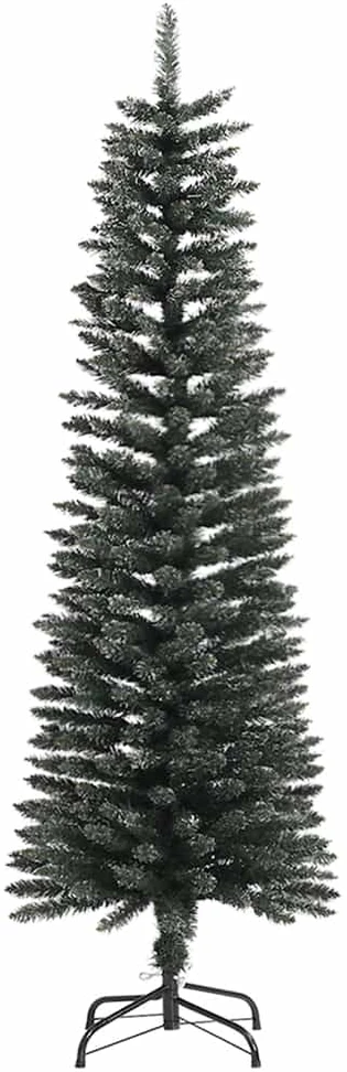 Dirbtinė siaura Kalėdų eglutė su stovu, žalia, 150cm, PVC