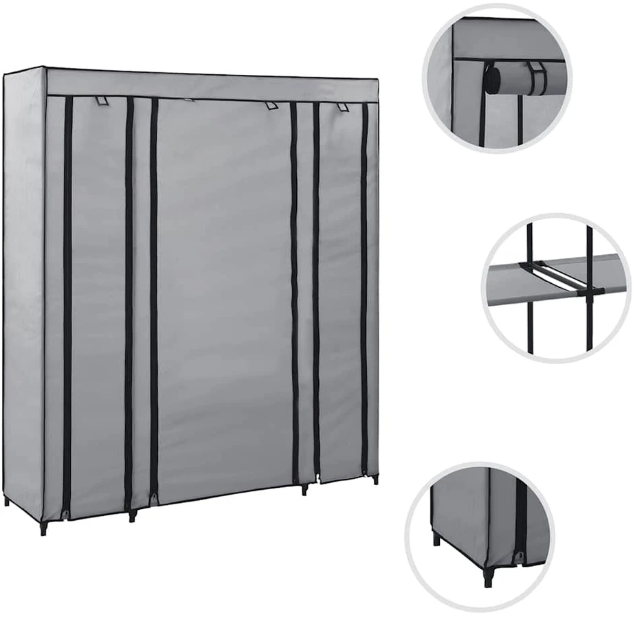 Drab. spinta su skyr. ir stryp., pilka, 150x45x176cm, audinys