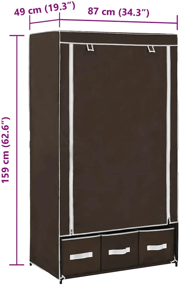 Drabužių spinta, ruda, 87x49x159cm, audinys