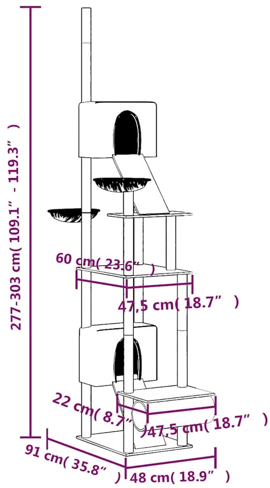 Draskyklė katėms iki lubų, kreminės spalvos, 277–303cm