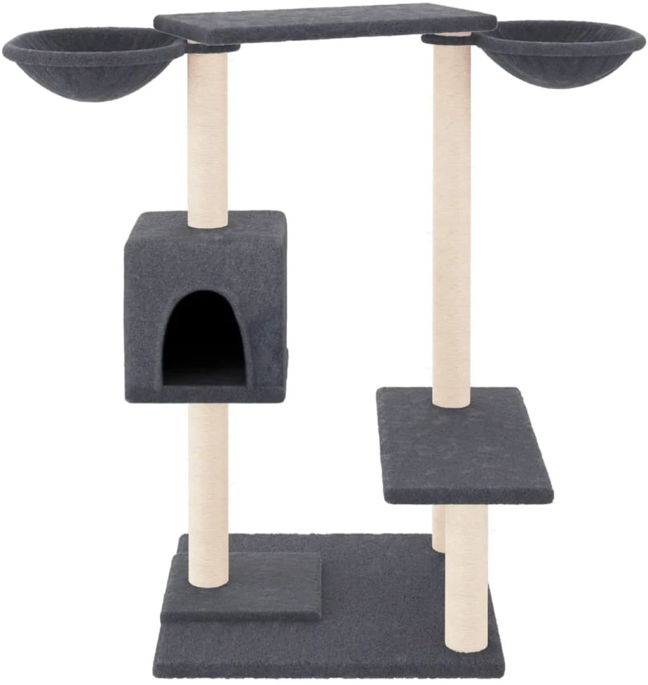 Draskyklė katėms su draskymo stovais, tamsiai pilka, 82cm