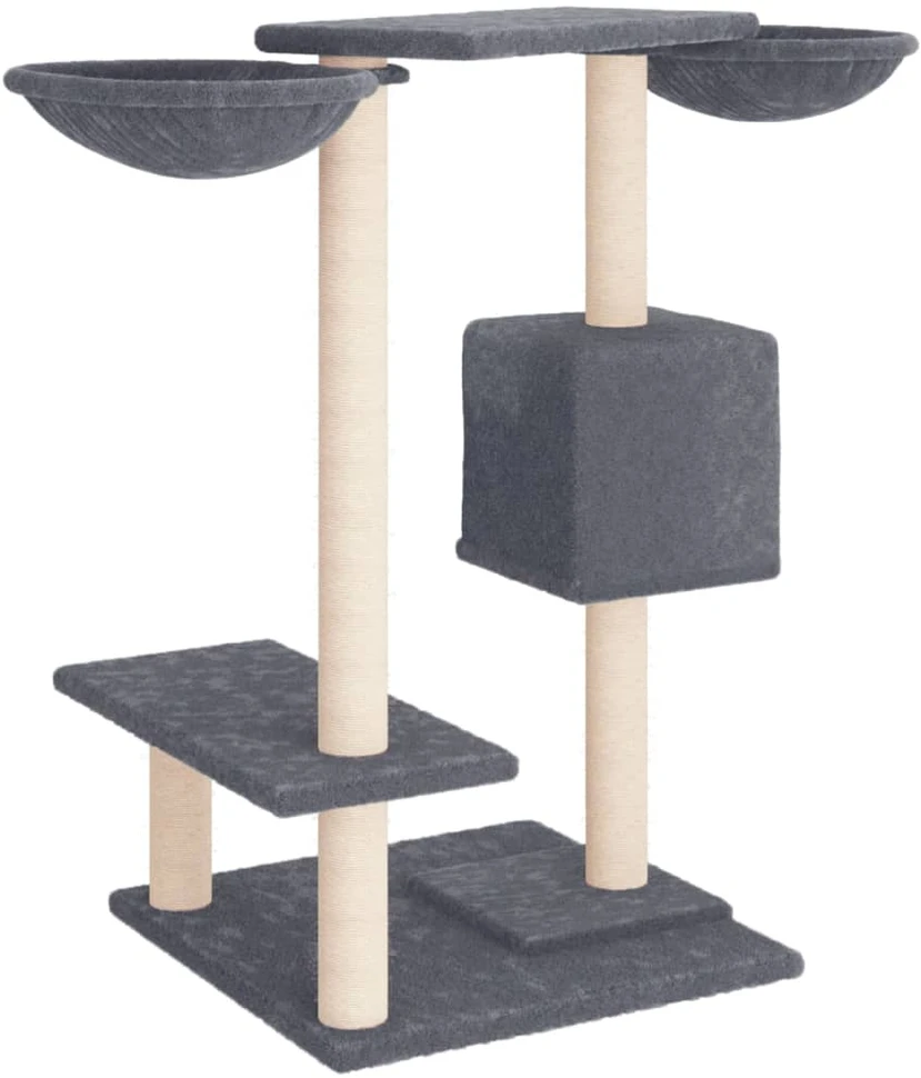 Draskyklė katėms su draskymo stovais, tamsiai pilka, 82cm