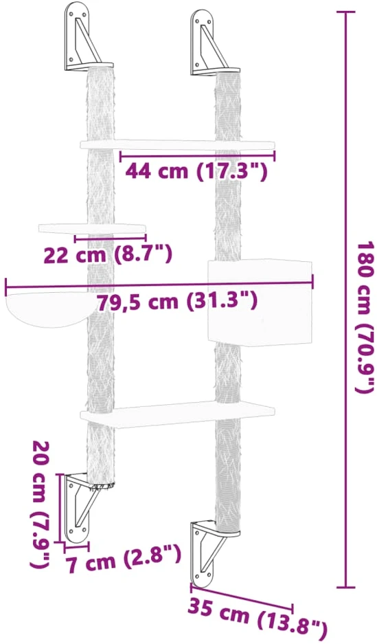 Draskyklė katėms su draskymo stovu, kreminė, 180cm