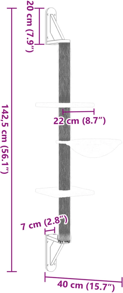 Draskyklė katėms su draskymo stovu, kreminė, 142,5cm